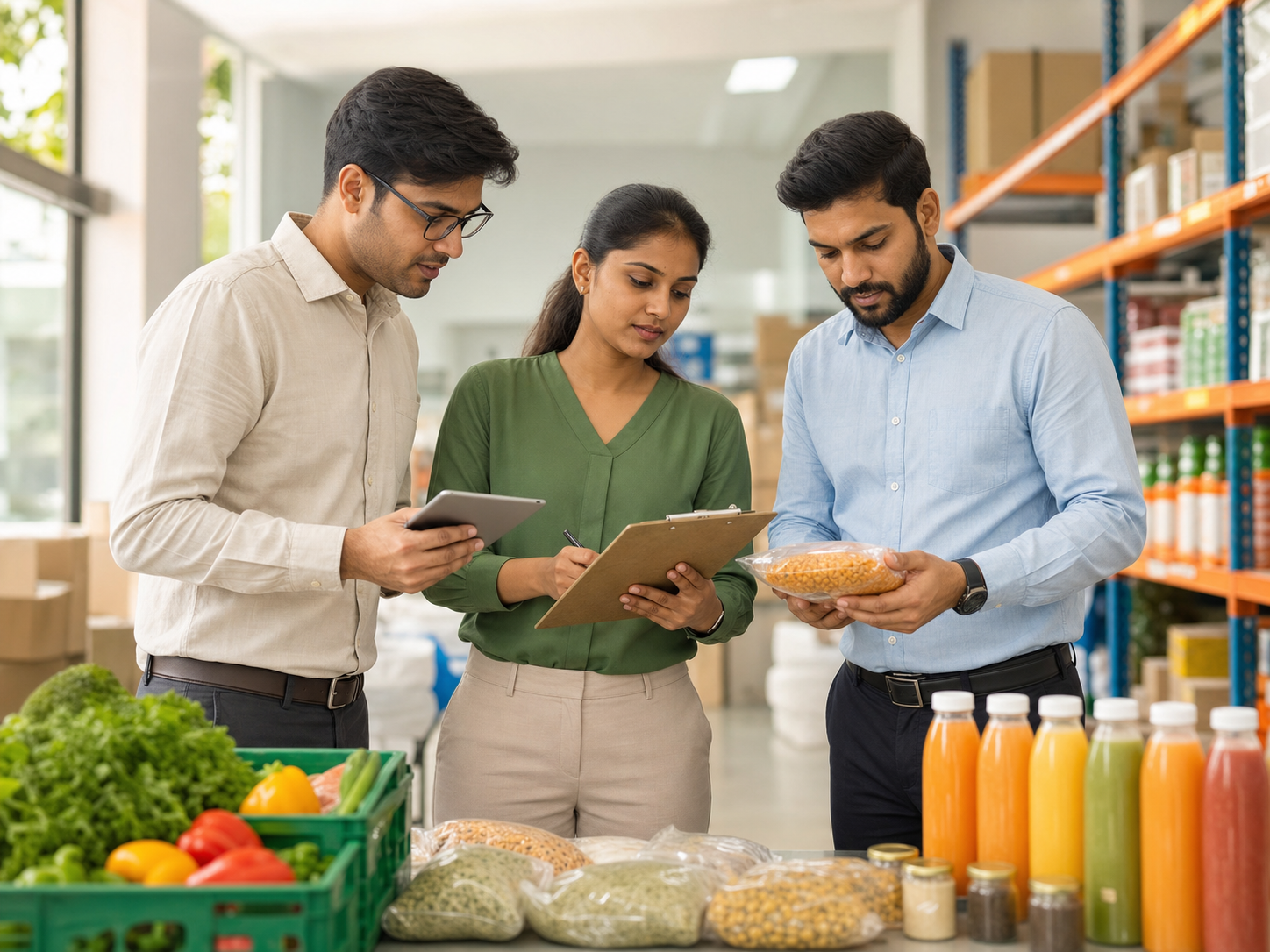 Divyamshree team reviewing food and beverage products for quality
