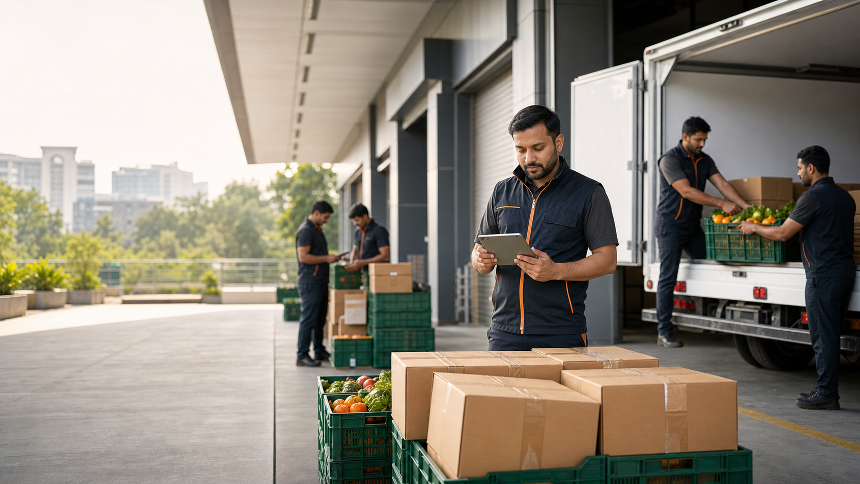 Food and beverage dispatch team coordinating commercial deliveries